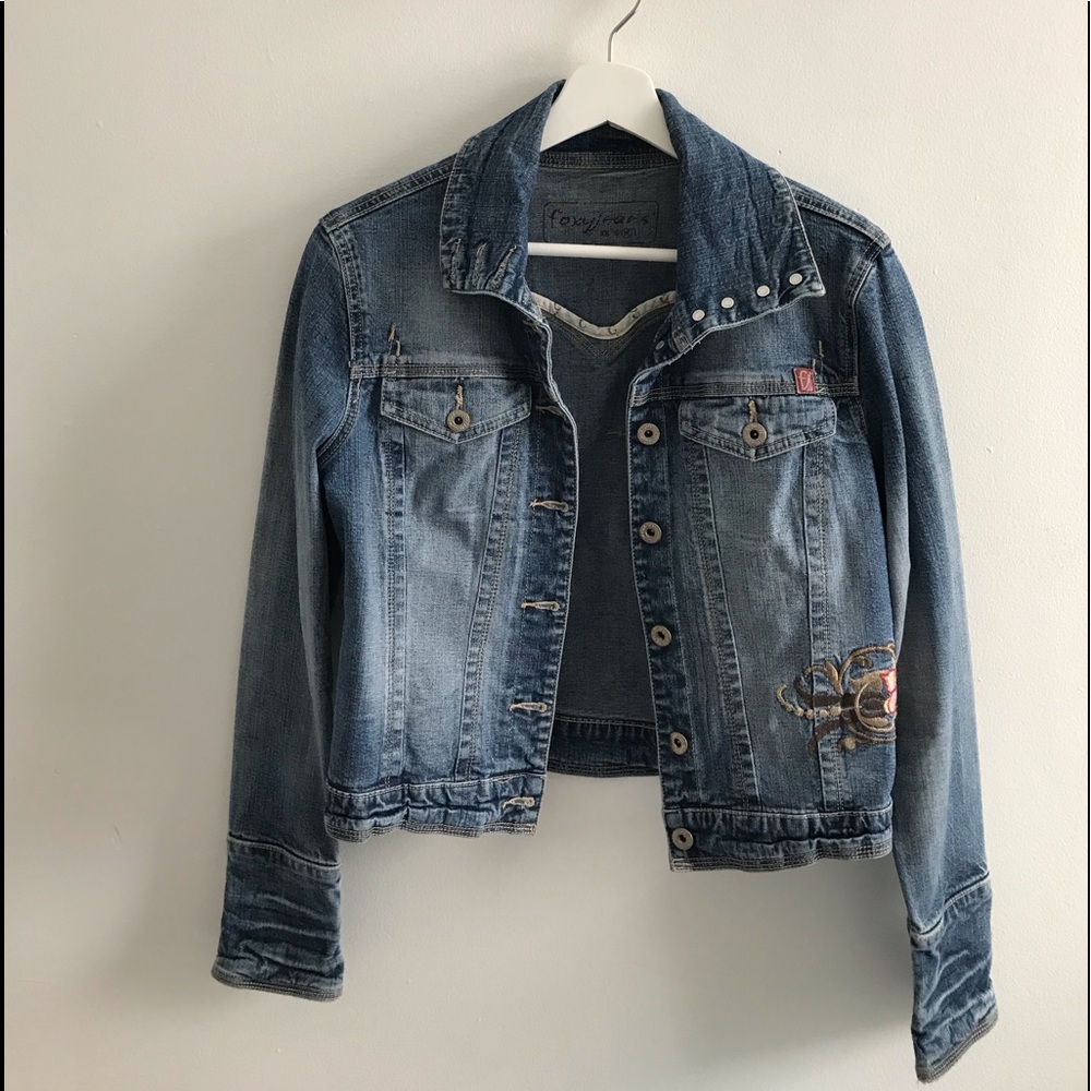 Foxyjeans Floral Denim Distressed Jacket